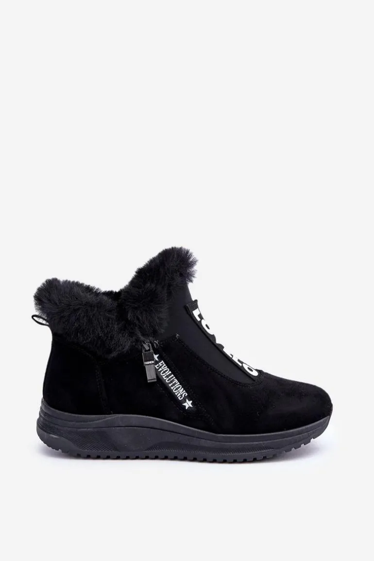 Sneakersy Botki Damskie Z Futerkiem Czarne Zeriana
