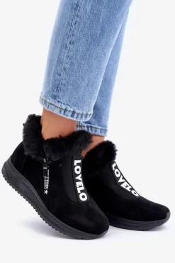 Sneakersy Botki Damskie Z Futerkiem Czarne Zeriana