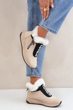 Sneakersy Botki Damskie Z Futerkiem Beżowe Zeriana