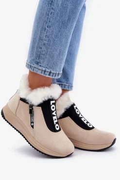 Sneakersy Botki Damskie Z Futerkiem Beżowe Zeriana