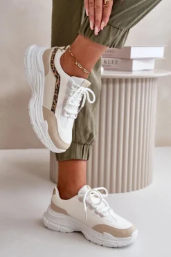 Sneakersy Buty Sportowe Damskie Na Grubej Podeszwie Beżowe Lerila