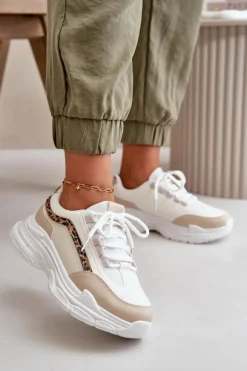 Sneakersy Buty Sportowe Damskie Na Grubej Podeszwie Beżowe Lerila