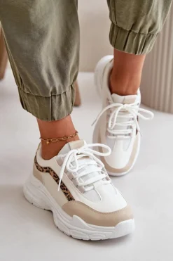 Sneakersy Buty Sportowe Damskie Na Grubej Podeszwie Beżowe Lerila