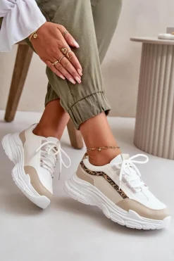 Sneakersy Buty Sportowe Damskie Na Grubej Podeszwie Beżowe Lerila