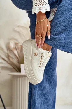 Sneakersy Buty Sportowe Damskie Ocieplane Na Masywnej Podeszwie Beżowe Ardiela