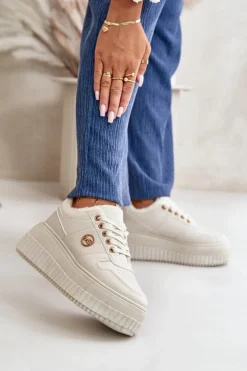 Sneakersy Buty Sportowe Damskie Ocieplane Na Masywnej Podeszwie Beżowe Verissha