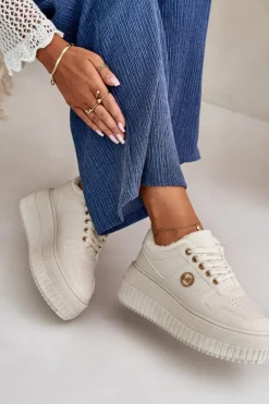 Sneakersy Buty Sportowe Damskie Ocieplane Na Masywnej Podeszwie Beżowe Verissha