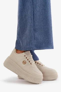 Sneakersy Buty Sportowe Damskie Ocieplane Na Masywnej Podeszwie Beżowe Verissha