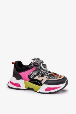 Sneakersy Buty Sportowe Damskie Z Podwójnym Sznurowaniem Czarne Efobell