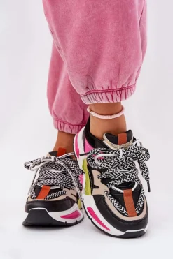 Sneakersy Buty Sportowe Damskie Z Podwójnym Sznurowaniem Czarne Efobell