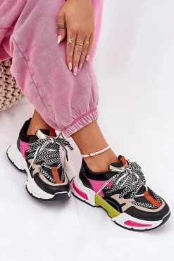 Sneakersy Buty Sportowe Damskie Z Podwójnym Sznurowaniem Czarne Efobell