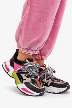 Sneakersy Buty Sportowe Damskie Z Podwójnym Sznurowaniem Czarne Efobell