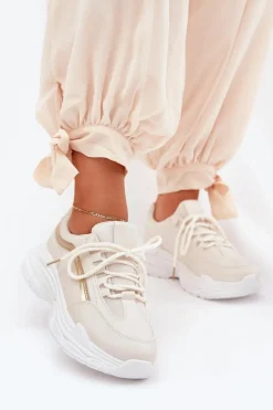 Sneakersy Buty Sportowe Damskie Na Grubej Podeszwie Beżowe Lerila