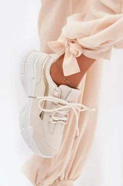 Sneakersy Buty Sportowe Damskie Na Grubej Podeszwie Beżowe Lerila
