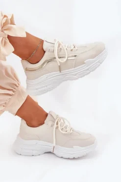 Sneakersy Buty Sportowe Damskie Na Grubej Podeszwie Beżowe Lerila