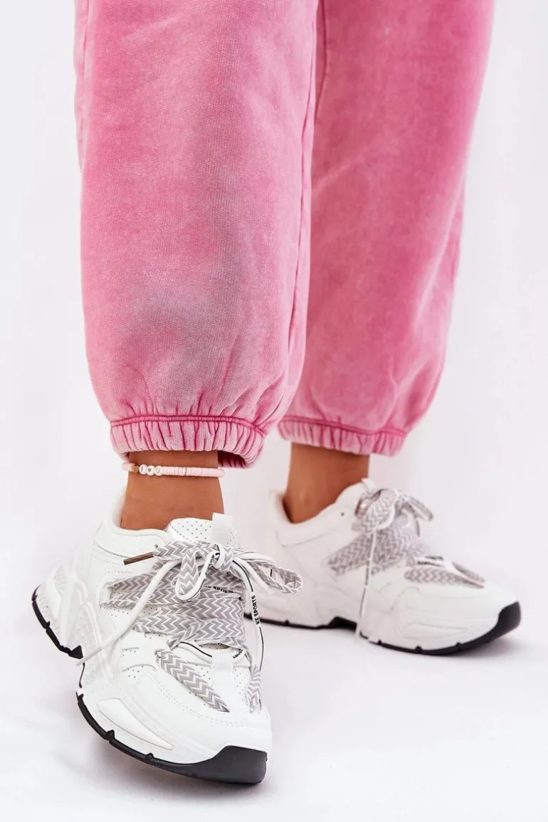 Sneakersy Buty Sportowe Damskie Z Podwójnym Sznurowaniem Białe Efobell