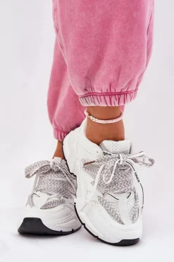 Sneakersy Buty Sportowe Damskie Z Podwójnym Sznurowaniem Białe Efobell