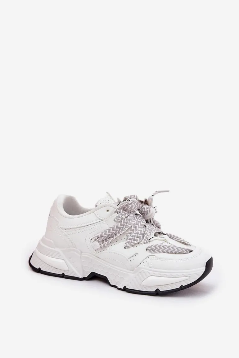 Sneakersy Buty Sportowe Damskie Z Podwójnym Sznurowaniem Białe Efobell