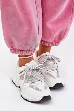 Sneakersy Buty Sportowe Damskie Z Podwójnym Sznurowaniem Białe Efobell