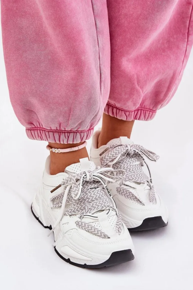 Sneakersy Buty Sportowe Damskie Z Podwójnym Sznurowaniem Białe Efobell