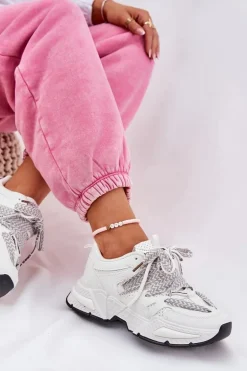 Sneakersy Buty Sportowe Damskie Z Podwójnym Sznurowaniem Białe Efobell