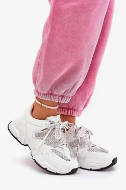 Sneakersy Buty Sportowe Damskie Z Podwójnym Sznurowaniem Białe Efobell