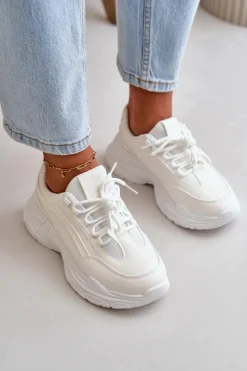 Sneakersy Buty Sportowe Damskie Na Grubej Podeszwie Białe Lerila