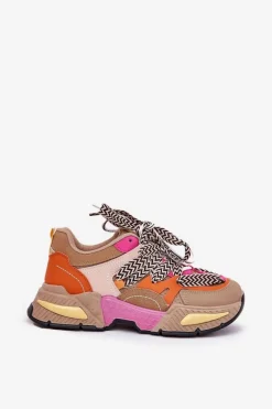 Sneakersy Buty Sportowe Damskie Z Podwójnym Sznurowaniem Khaki Efobell