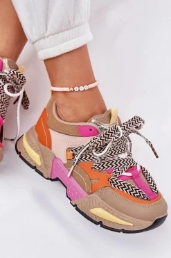 Sneakersy Buty Sportowe Damskie Z Podwójnym Sznurowaniem Khaki Efobell