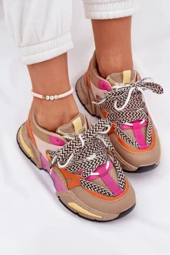 Sneakersy Buty Sportowe Damskie Z Podwójnym Sznurowaniem Khaki Efobell