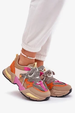 Sneakersy Buty Sportowe Damskie Z Podwójnym Sznurowaniem Khaki Efobell