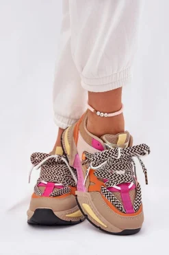 Sneakersy Buty Sportowe Damskie Z Podwójnym Sznurowaniem Khaki Efobell