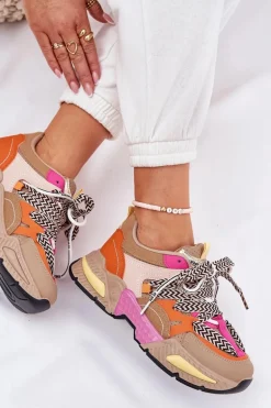 Sneakersy Buty Sportowe Damskie Z Podwójnym Sznurowaniem Khaki Efobell