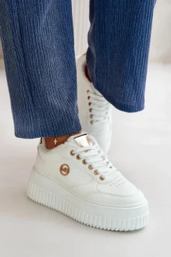 Sneakersy Buty Sportowe Damskie Ocieplane Na Masywnej Podeszwie Białe Ardiela