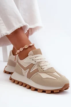 Sneakersy Buty Sportowe Damskie Beżowe Kalelia