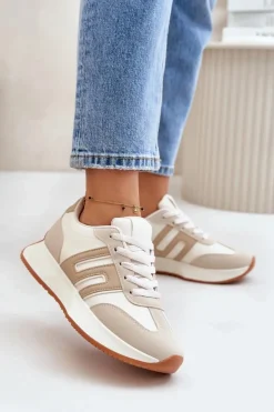 Sneakersy Buty Sportowe Na Platformie Damskie Beżowe Thari