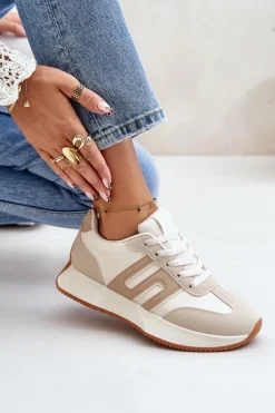 Sneakersy Buty Sportowe Na Platformie Damskie Beżowe Thari