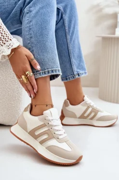 Sneakersy Buty Sportowe Na Platformie Damskie Beżowe Thari