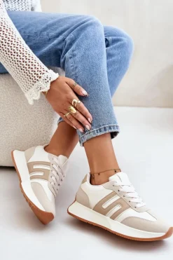 Sneakersy Buty Sportowe Na Platformie Damskie Beżowe Thari