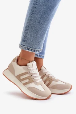 Sneakersy Buty Sportowe Na Platformie Damskie Beżowe Thari