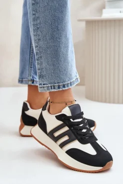 Sneakersy Buty Sportowe Na Platformie Damskie Czarne Thari