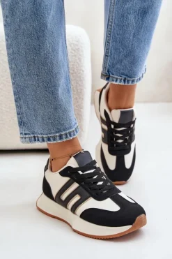 Sneakersy Buty Sportowe Na Platformie Damskie Czarne Thari