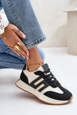 Sneakersy Buty Sportowe Na Platformie Damskie Czarne Thari