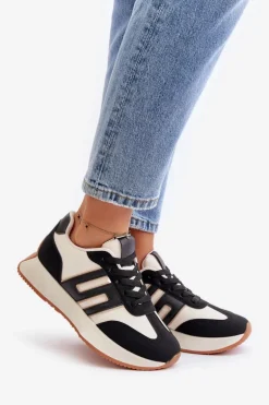 Sneakersy Buty Sportowe Na Platformie Damskie Czarne Thari