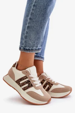 Sneakersy Buty Sportowe Na Platformie Panterka Damskie Beżowe Thari