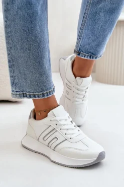 Sneakersy Buty Sportowe Na Platformie Damskie Biało-Szare Thari