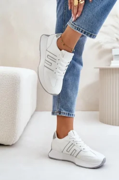 Sneakersy Buty Sportowe Na Platformie Damskie Biało-Szare Thari