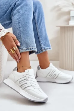 Sneakersy Buty Sportowe Na Platformie Damskie Biało-Szare Thari
