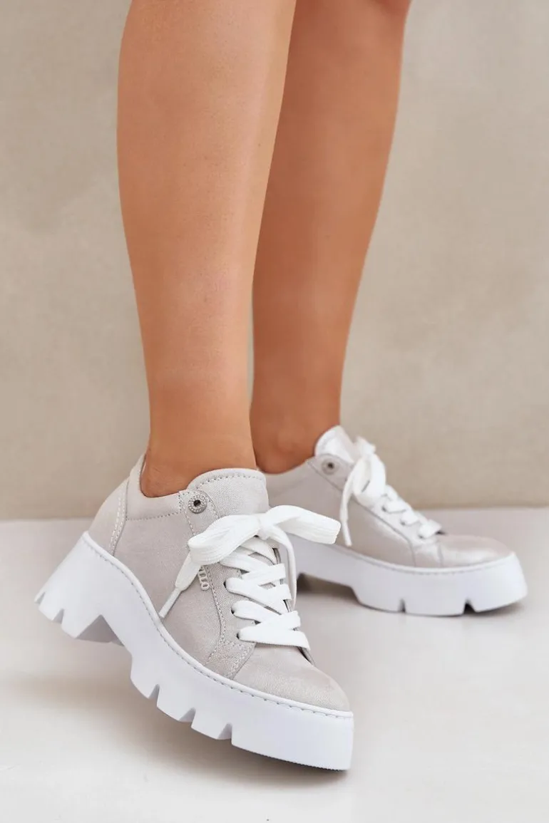 Sneakersy Buty Sportowe Na Platformie CheBello 4632 Srebrne