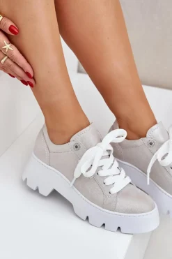 Sneakersy Buty Sportowe Na Platformie CheBello 4632 Srebrne